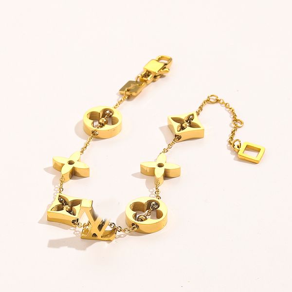 

new fashionable classic chain bracelets women bangle 18k gold plated stainless steel crystal flower beads lovers gifts wristband cuff chain, Black