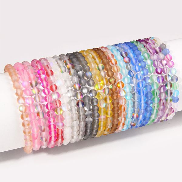 

fashion women crystal strand high luster matte moonstone bracelets 8mm rainbow glass beads bangle men handmade stretch jewelry party, Black