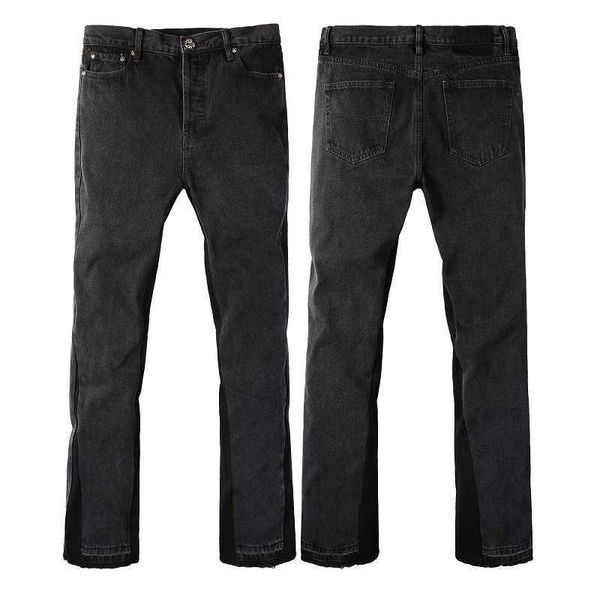 

y2k mens designer trendy ripped brand wide leg splice flare slightly stretchless jeans 9203 skinny low waist scratch cross mid purple blue