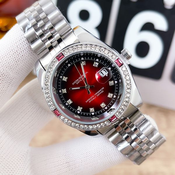 

luxury classic black watch for men designer automatic calendar waterproof wristwatch fashion 904 stainless steel strap claret color wristwat, Slivery;brown