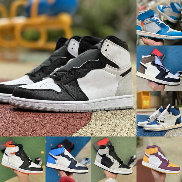 

basketball shoes designer trainers sneakers high sports bred patent atmosphere hyper royal dark mocha jumpman 1 1s men women stage haze, Black