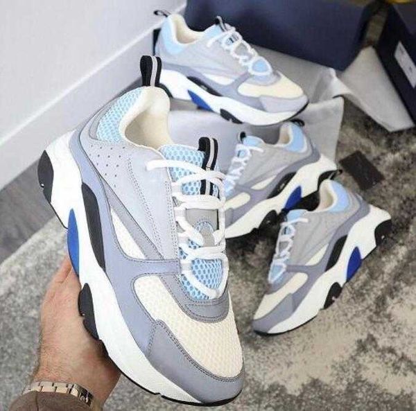 

designer b22 luxury casual shoes calfskin shoe mens technical knit platform sneakers blue grey designers sneaker knits runner fashion, Black