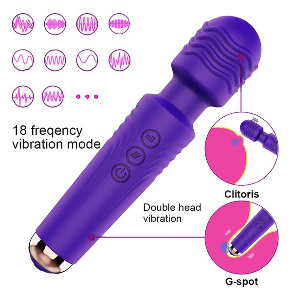 

costumes rechargeable powerful huge magic wand vibrators for women female clitoris stimulator toys g spot masturbator machine cospl, Black