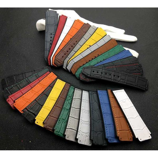 

luxury brand leather rubber silicone watchband butterfly buckle hublot strap for big bang belt classic fusion, Black;brown