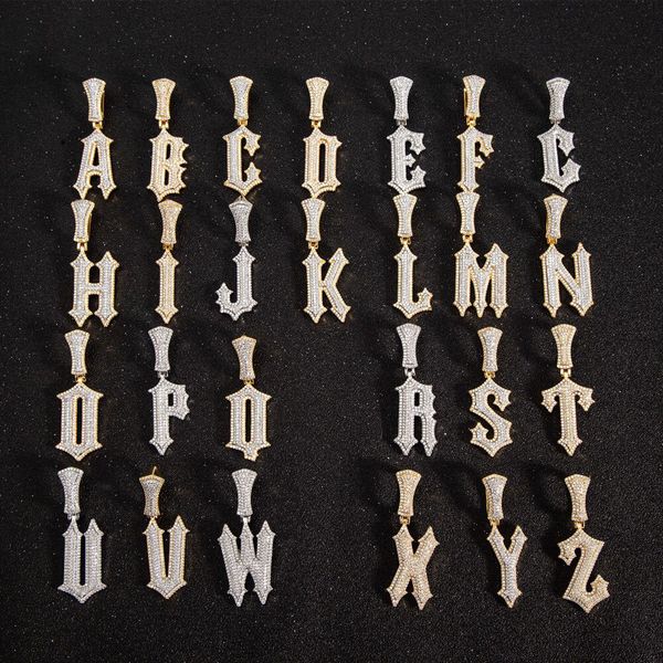 

a-z trap rapper rock star initial letter pendant necklace men women iced out bling real gold plated hip hop jewelry charms, Silver