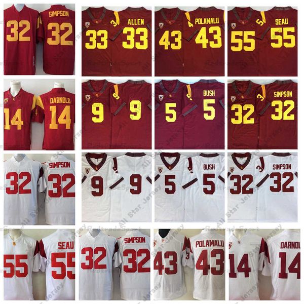 

american college football wear ncaa mens usc trojans college football jerseys 32 o.j simpson 9 juju smith-schuster 5 reggie bush 55 junior s, Black