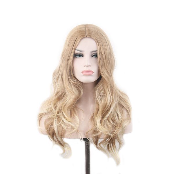 

woodfestival wavy synthetic hair wig cosplay long wigs for women blonde pink red green purple grey ombre ladies colored, Black