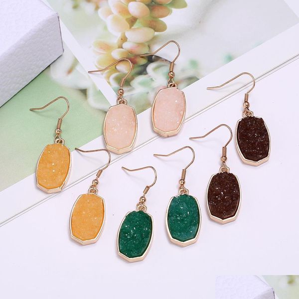

charm resin pink green blue druzy drusy designer earrings hexagon oval charms fashion dangle earring for women drop delivery 2022 jew dhun4, Golden