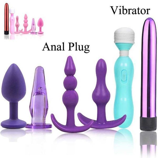 

beauty items erotic silicone g spot vibrator anal beads plug product sets clitoris stimulator anus massager toy for women men