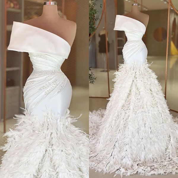 

luxury feather mermaid prom dresses strapless beaded formal evening wear red carpet dress party gowns, Black