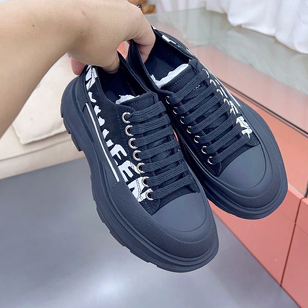 

women men tread slick boots graffiti sneakers high low rubber canvas trainers lace-up round toes platform junior youth fashion alexander cas, Black