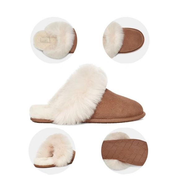 

winter plush scuffs slippers designer shoes flat bottom fluffy warmth slipper simple outdoor leisure cow suede womens slipper comfortable, Black