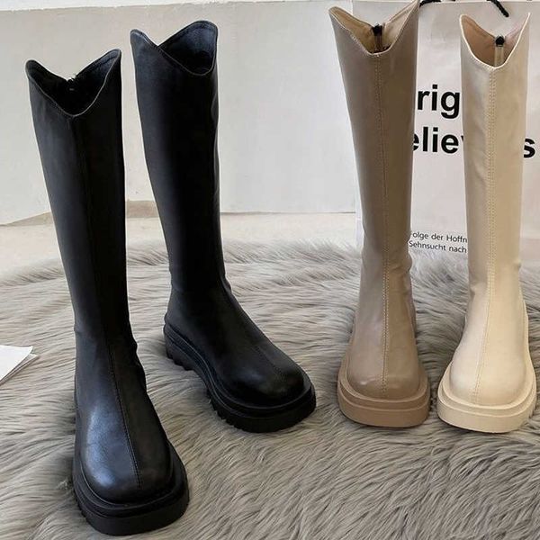 

boots women fashion casual non slip zipper knee woman comfortable round ladies platform pu winter boot female y2210, Black
