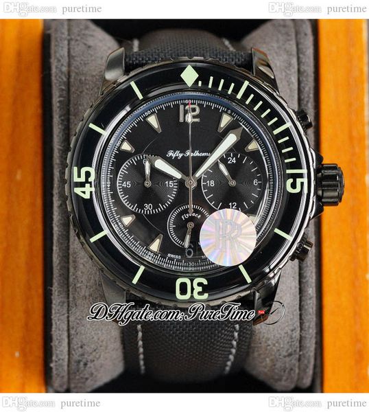 

rf fifty fathoms 5085 quartz chronograph mens watch pvd steel all black textured dial nylon strap satch watches puretime c3, Slivery;brown