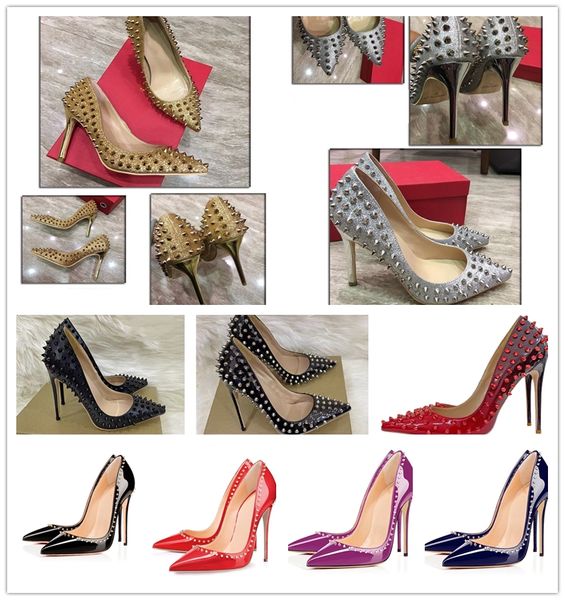 

high heels for women luxurys designers dress shoes classic rivets styles woman stiletto 6 8  12cm genuine leather point toe pumps office s, Black