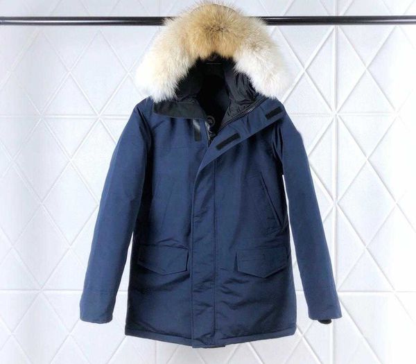 

designer luxury goosie down jacket fur ruff men cg winter fit warm canadas men white goosing coat exterior pockets zipper stretch rib cuff t, Black