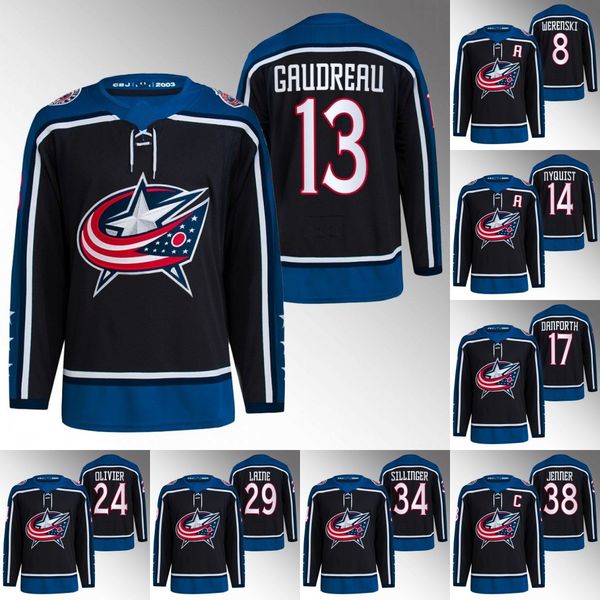 

2023 hockey jerseys johnny gaudreau reverse retro blue patrik laine zach werenski elvis merzlikins boone jenner joonas korpisalo justin hock, Black;red