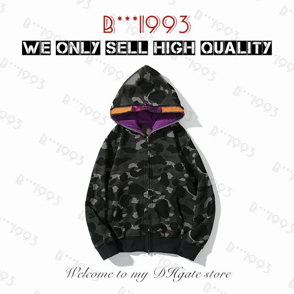 

shark full zip tiger mens hoodies jacket designer men women color grid harajuku stylist sweatshirt fashion luminous co -br gyau, Black