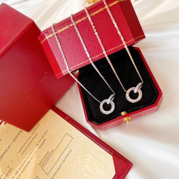 

luxury pendant necklace s925 sterling silver love brand designer double round circle crystal charm short chain choker for women jewelry with