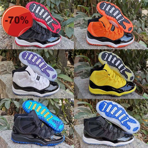 

boots shoes kids jumpman 11 11s space jam bred concord gym red basketball children boy girls midnight navy retro sports sneakers 28-35, Black