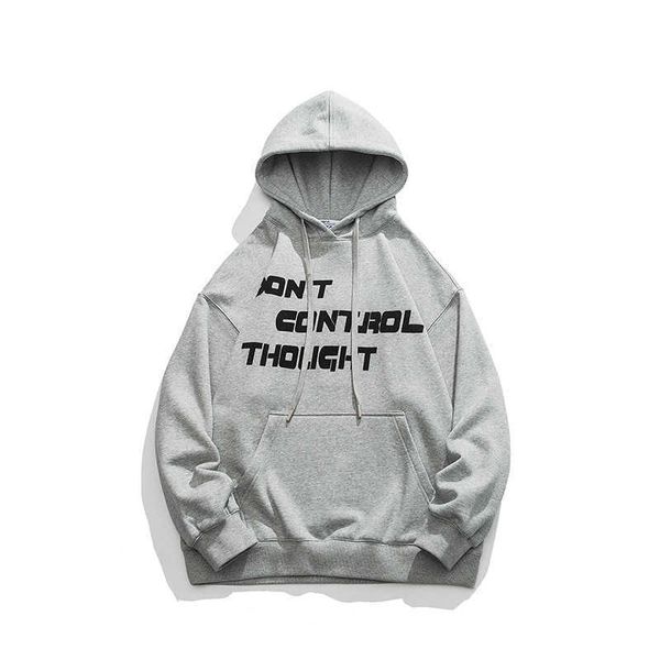 

winter simple letter plush hoodie men's fashion brand loose casual, Black