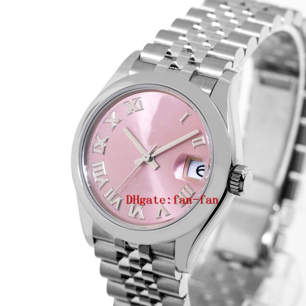

brand a brand-new watch 31mm stainless steel pink roman dial smooth bezel 278240 mechanical automatic women ladies wristwatch, Slivery;brown