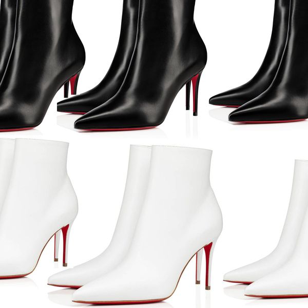 

lady winter boots king paris design reds sole ankle boot sokate so- kates booty 85mm women high heels sleek shoes genuine leather wedding dr, Black