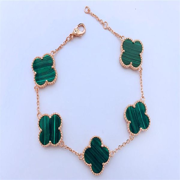

green agate four-leaf clover titanium steel love bracelet bangle with flower in red black green stone and diamonds for women and man ba265k, Golden;silver