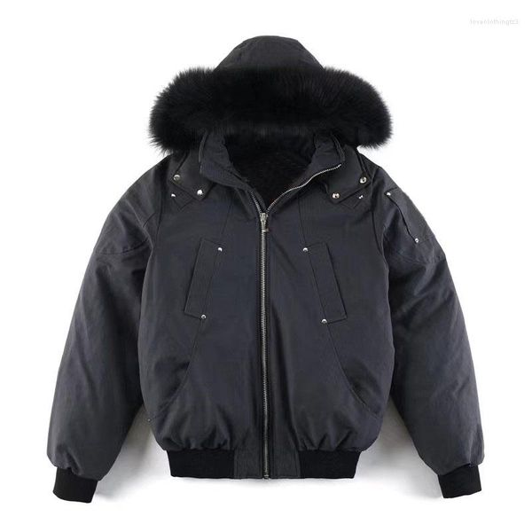 

down quality real fur winter mens mooses ballistic bomber parka jackets warm outwear coat windproof short, Black