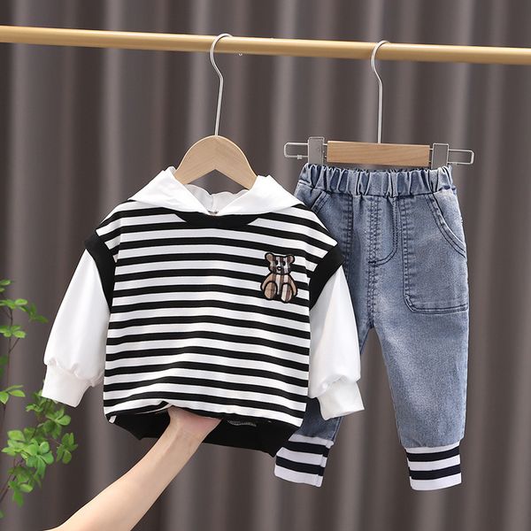 

spring autumn children cotton clothing suit baby boys girls clothes kids sport striped hoodie pants 2pcs/sets fahion toddler tracksuits, White