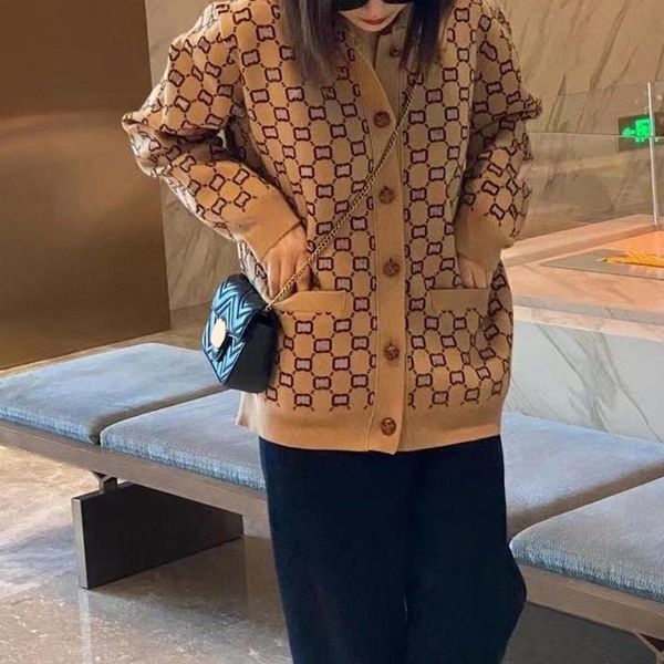 

22ss women jacquard knit guccie sweater classic retro cardigans loose coat guccy double letter printed knitted sweaters ladies outer autumn, White;black