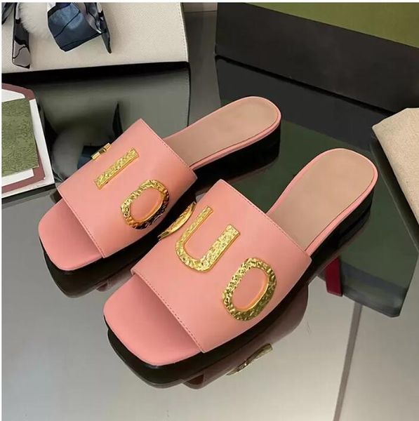 

women 's flat heels flip flops sandals fashionable beach slippers classic summer designer fashionable metal decorative letters leather, Black