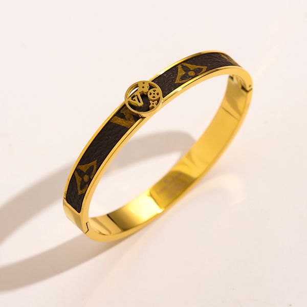 

designers mens womens bracelets bangle flower pendant luxury designer jewelry faux leather 18k gold plated stainless steel brand letter brac, Black