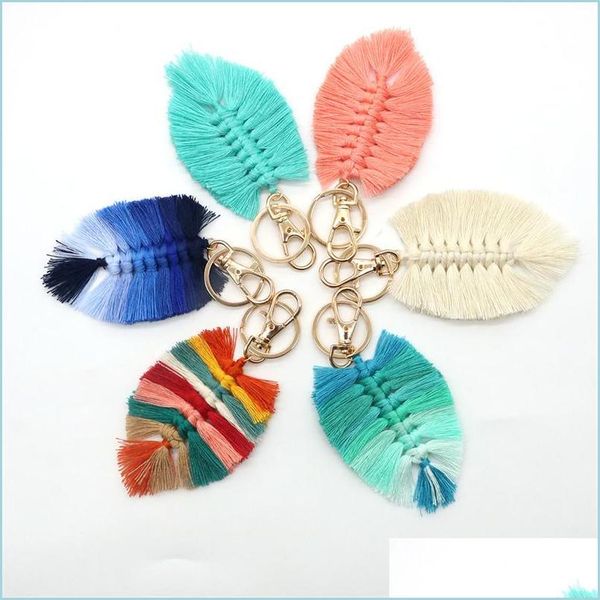 

keychains lanyards leaf weaving rainbow keychains for women boho handmade key holder keyring rame bag charm car hanging jewelry dr dhtfw, Silver