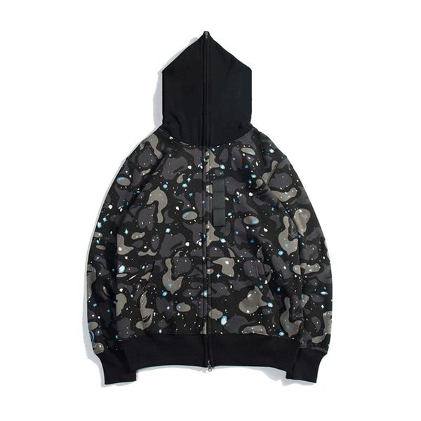 

mens designer hoodies shark tiger full zip hoodie jacket men women stylist color grid harajuku sweatshirt fashion co -branding, Black