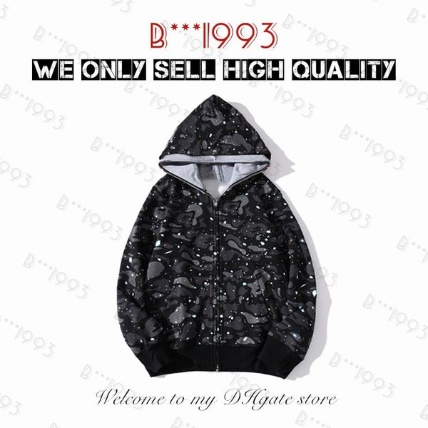 

shark full zip tiger mens hoodies jacket designer men women color grid harajuku stylist sweatshirt fashion luminous co -brandin, Black