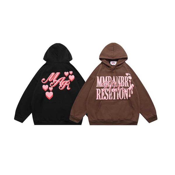 

style dark black letter plush hoodie men's high street fashion loose casual men