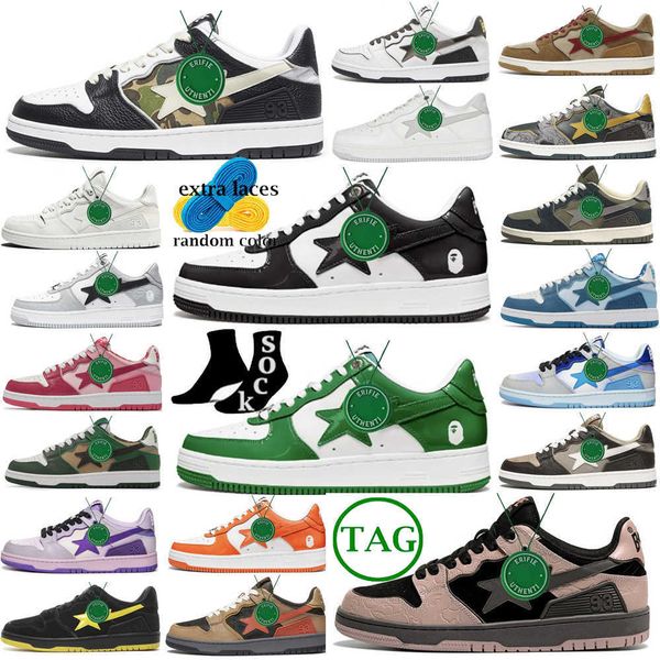 

with box casual shoes mens sports sneakers platform shoe fashion sk8 black white green red orange camouflage 2023 bapestas baped mens womens