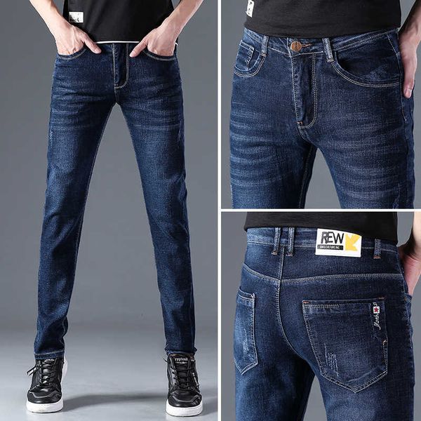

trousers elastic jeans for men washed small straight fit jeans, Blue