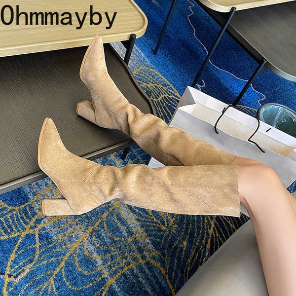 

boots 2022 new western cowboy womens knee high autumn winter fashion square heel long woman slip on shoes y2210, Black