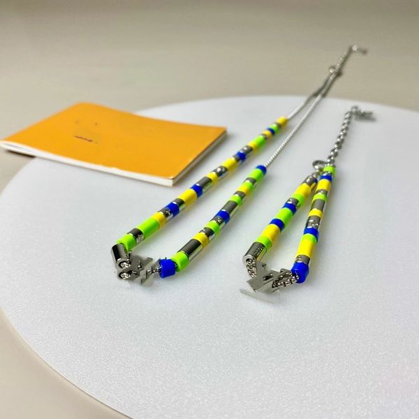 

luxury pendant necklaces sunrise brand designer colorful beads chain black alphabet charm choker for fashion jewelry, Silver