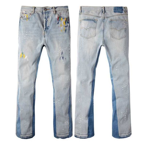 

designer mens ripped fashion y2k brand wide leg paint graffiti slightly rash non elastic jeans 9102 skinny low waist scratch cross mid, Blue