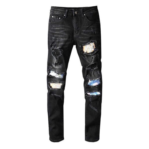 

trendy ripped y2k mens designer black patch stretch jeans 660 skinny low waist scratch cross mid purple blue cotton pockets casual graffiti