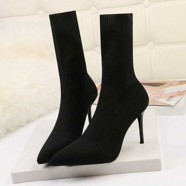 

boots sock knitting stretch high heels for women fashion shoes 2022 autumn ankle booties big size lady y2210, Black