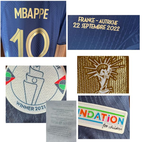 

american college football wear 2022 match worn player issue mbappe benzema giroud girezmann maillot custom name number sports jersey, Black