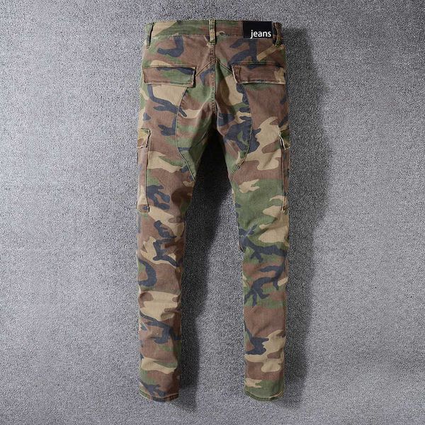 

men ripped designer y2k mens multi pocket jeans youth slim fit leggings 536 skinny low waist scratch cross mid purple blue camouflage camo