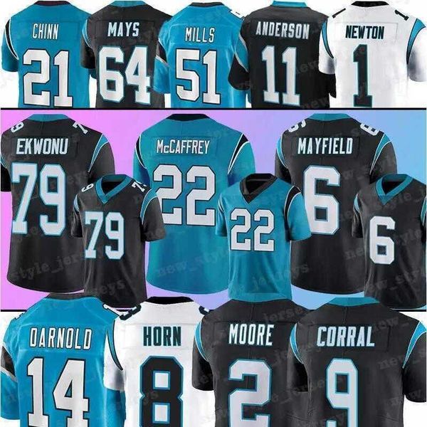 

baker mayfield custom jersey tee carolina''panthers''game dj moore jeremy chinn christian mccaffrey ikem ekwonu sam darn, Black