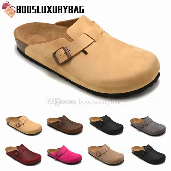 

designer boston slippers cork flat slides men women sandals birken slide platform slipper bag head pull leather flip flop, Black