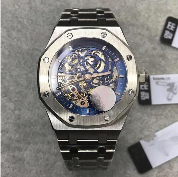 

luxury watch sapphire glass 42mm skeleton dial automatic movement solid stainless strap male wristwatches men watch, Slivery;brown