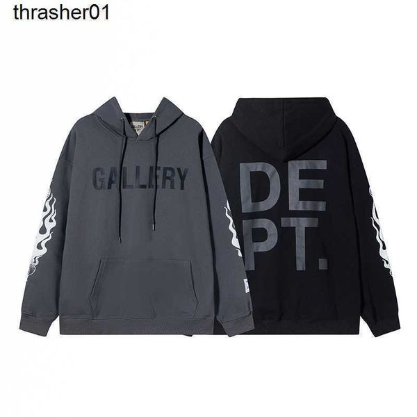 

men's hoodies designer sweatshirts winter new fashion brand galery dept flame letter print loose casual hoodie, Black
